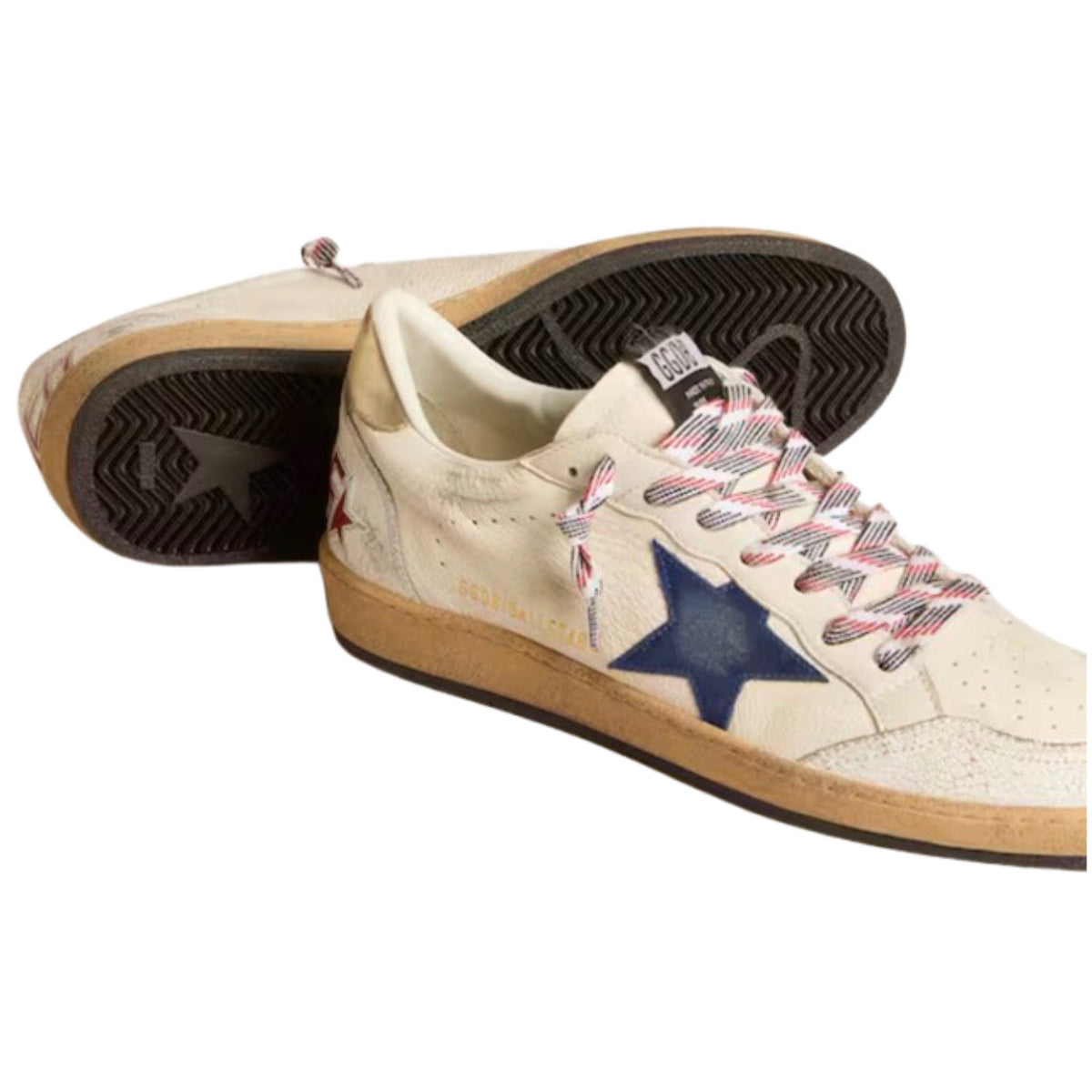 Golden Goose Ball Star in nappa leather with blue suede star and platinum leather heel tab