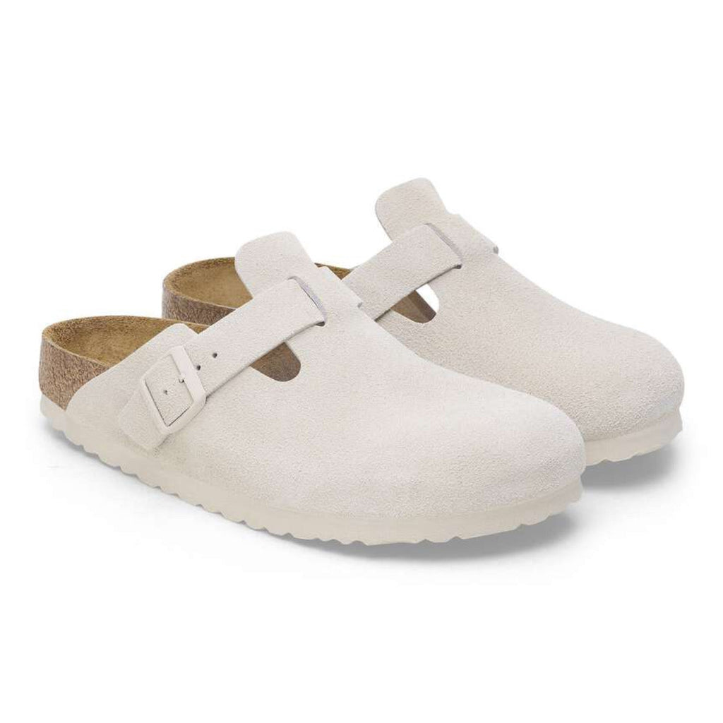Birkenstock Boston Soft Footbed Suede Leather Antique White