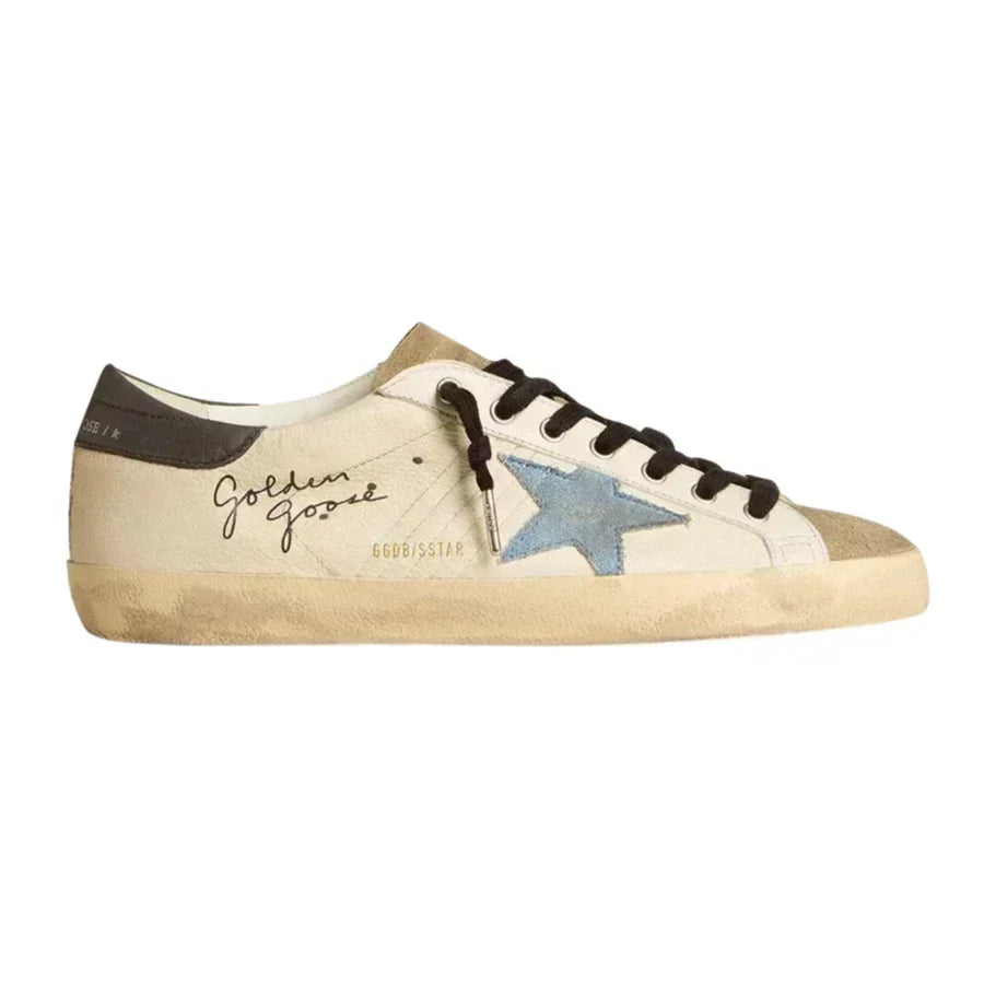 Golden Goose Super-Star in nappa leather with light blue suede star and gray leather heel tab