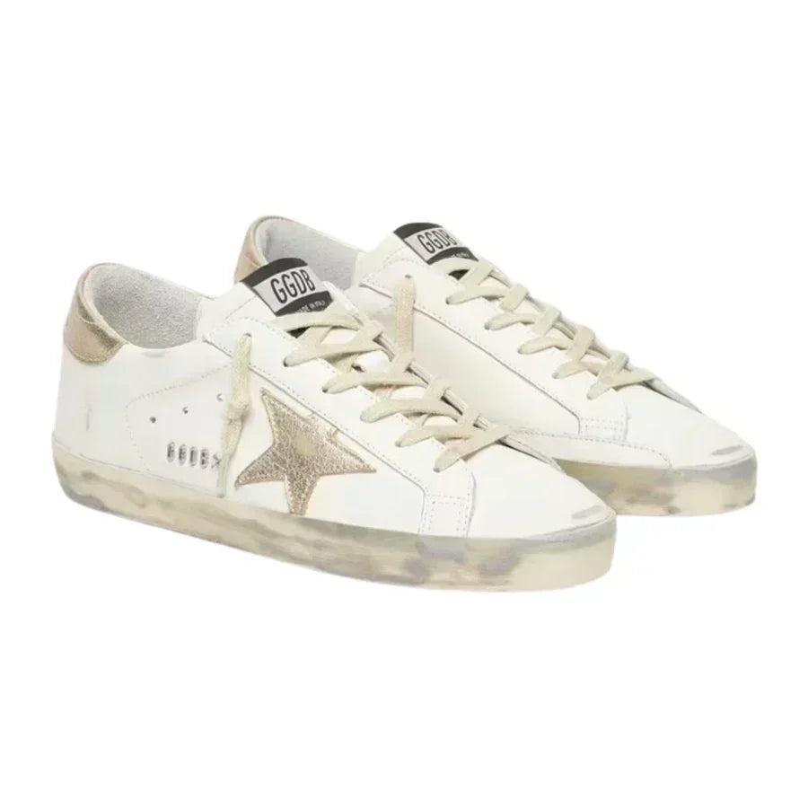 Golden Goose Women's Super-Star with gold sparkle foxing and metal stud lettering