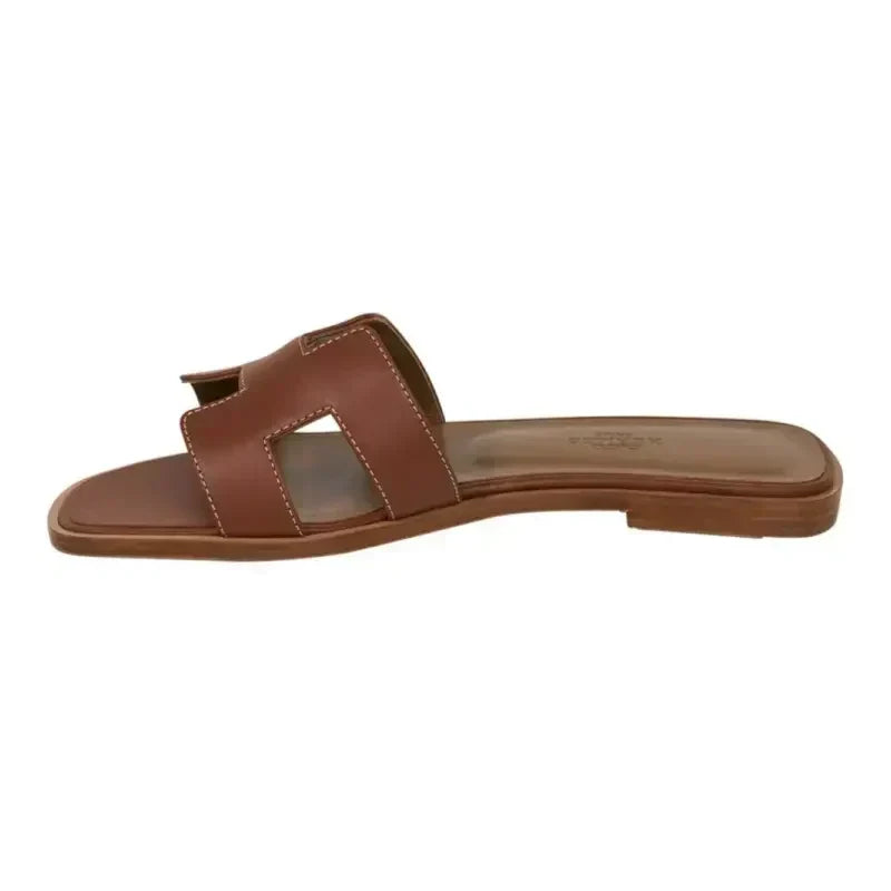 Hermes Sandal Flat Oran Gold Box Calfskin | Mightychic