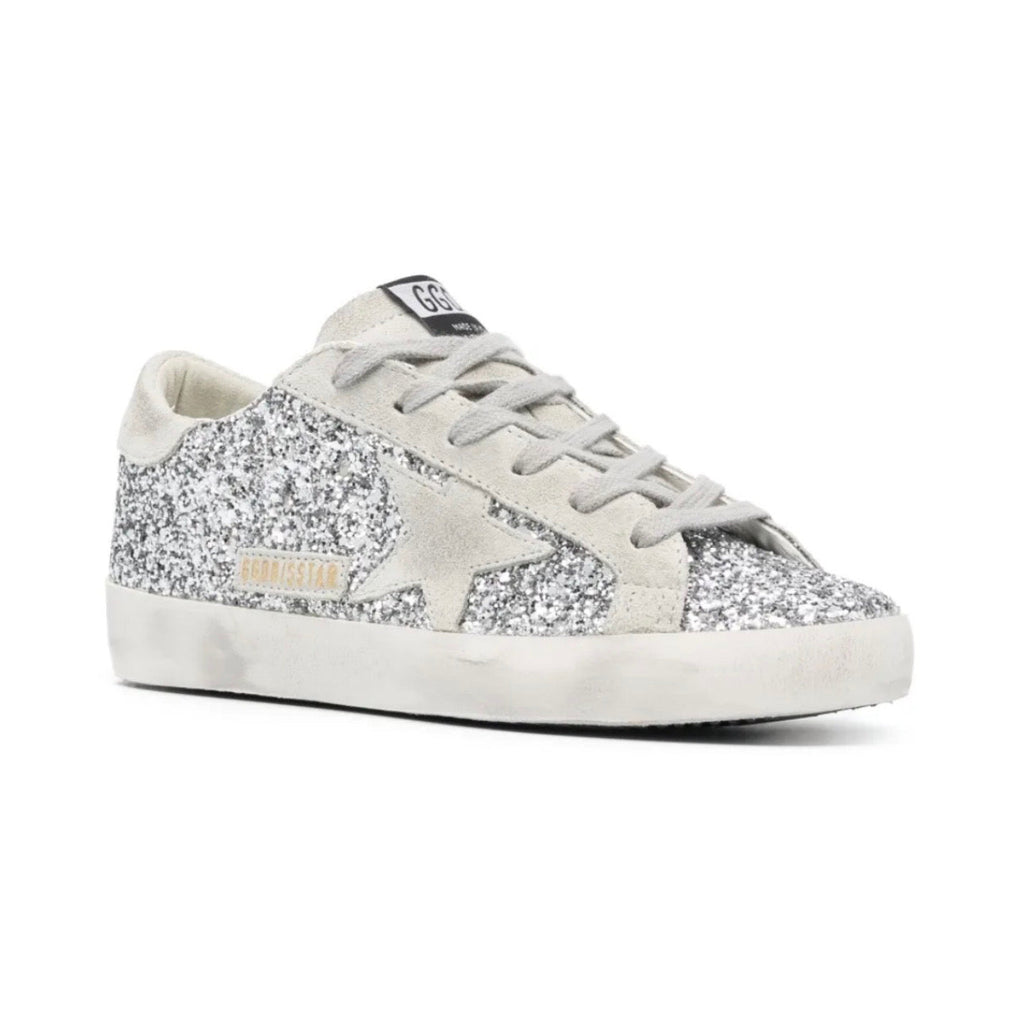 Golden Goose Super-Star trainers in silver glitter with ice-gray suede star
