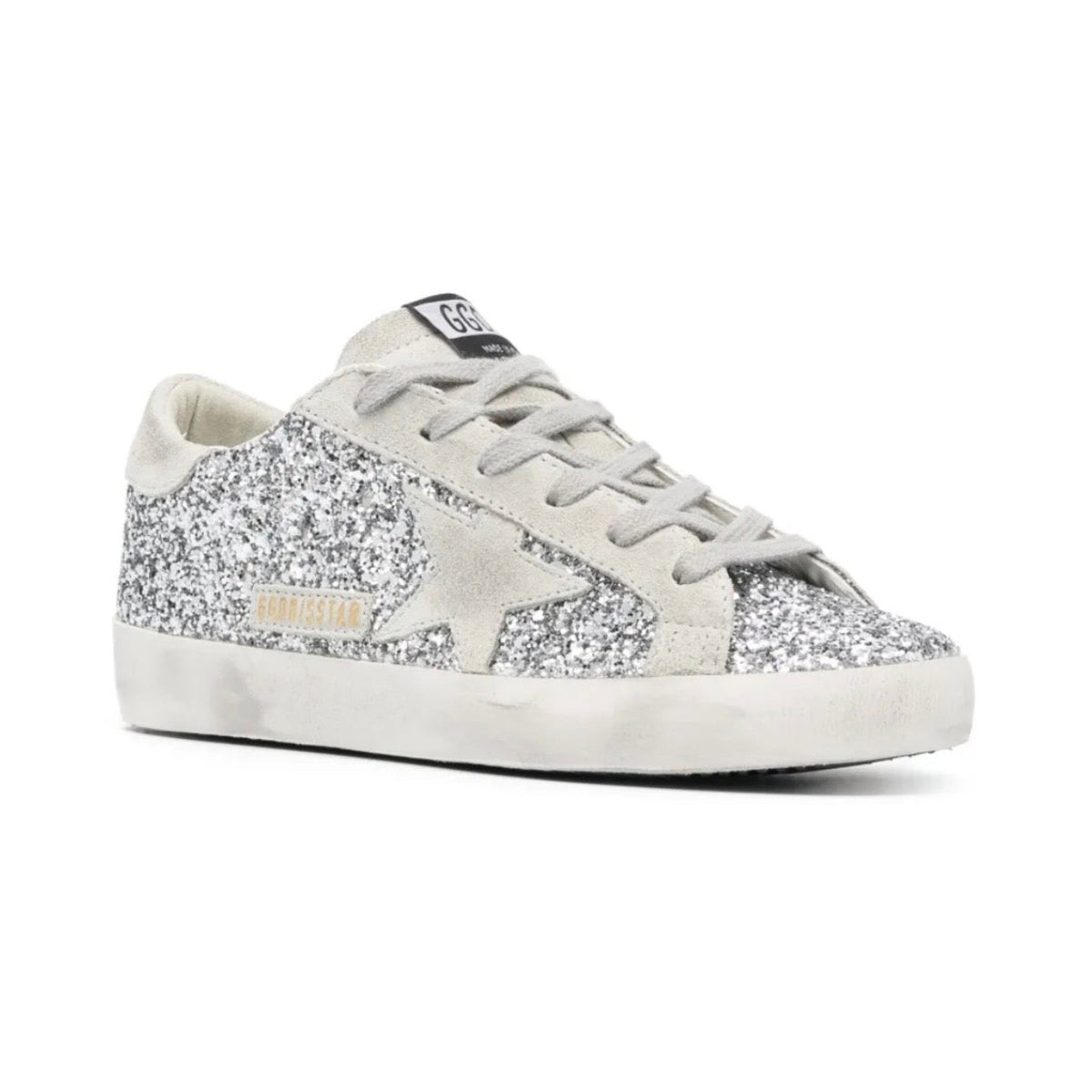 Golden Goose Super-Star trainers in silver glitter with ice-gray suede star