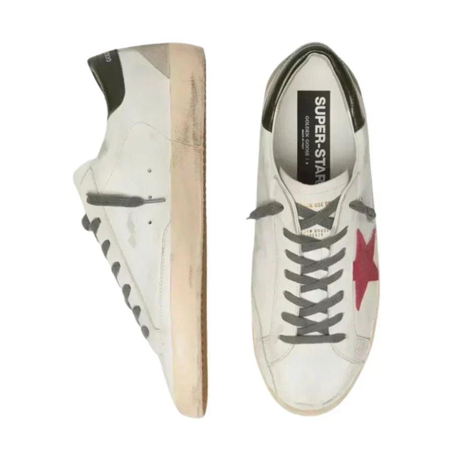 Golden Goose Men's Super-Star with red suede star and green leather heel tab