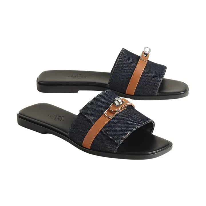 Hermès Giulia sandal 'Bleu Brut / Naturel'