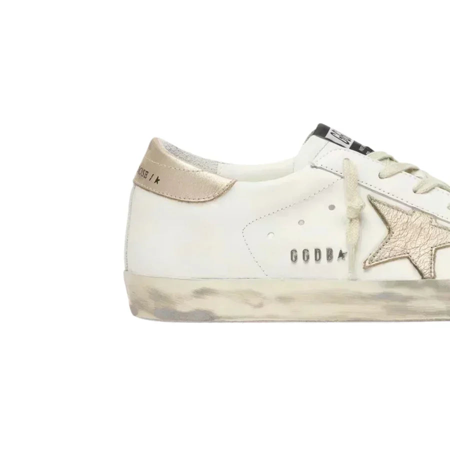 Golden Goose Women's Super-Star with gold sparkle foxing and metal stud lettering
