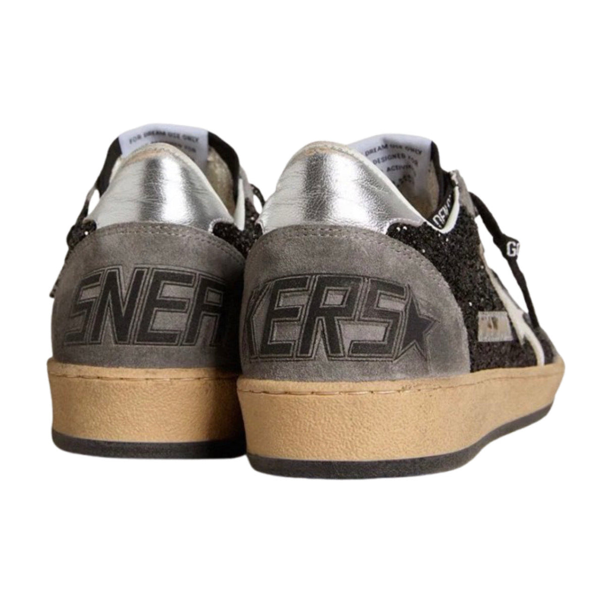 Golden Goose Women's Ball Star in glitter with leather star and metallic leather heel tab