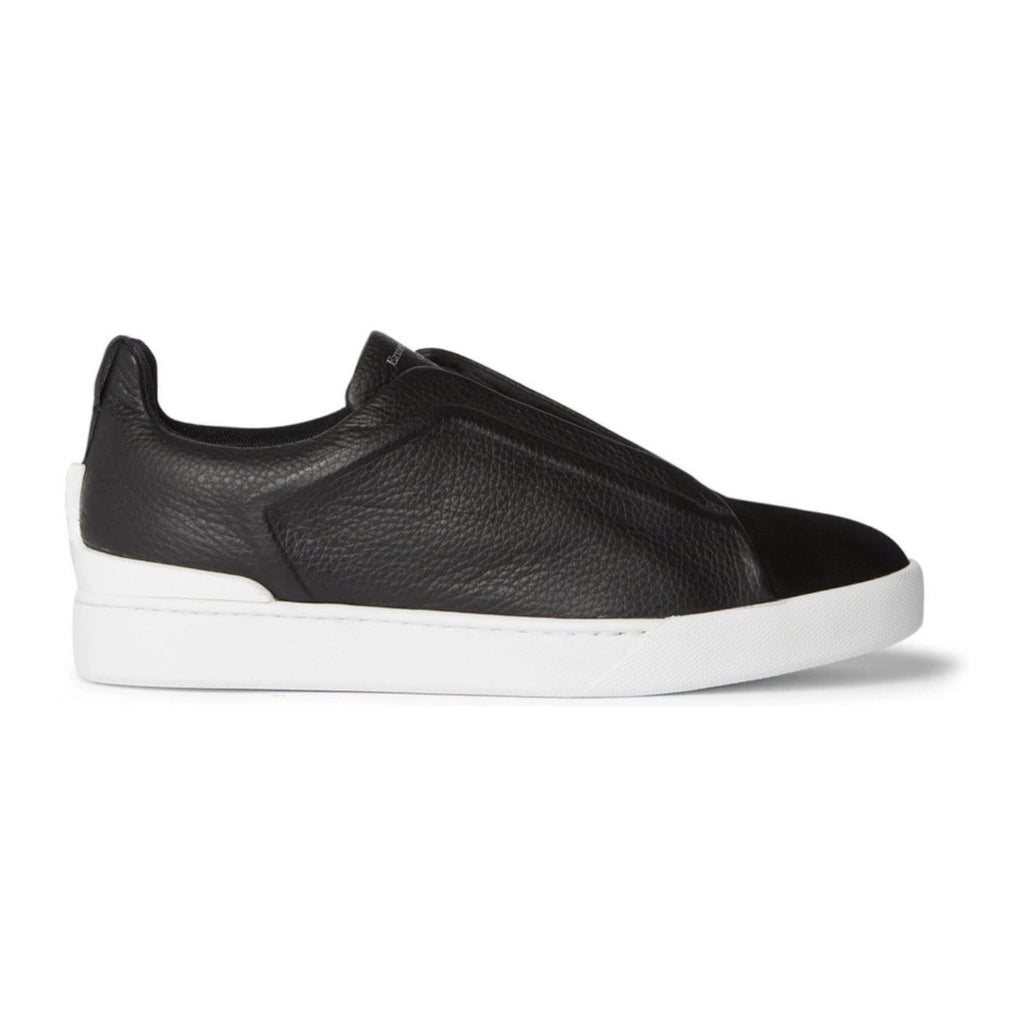Zegna - Triple Stitch Full-Grain Leather and Suede Slip-On Sneakers - Black