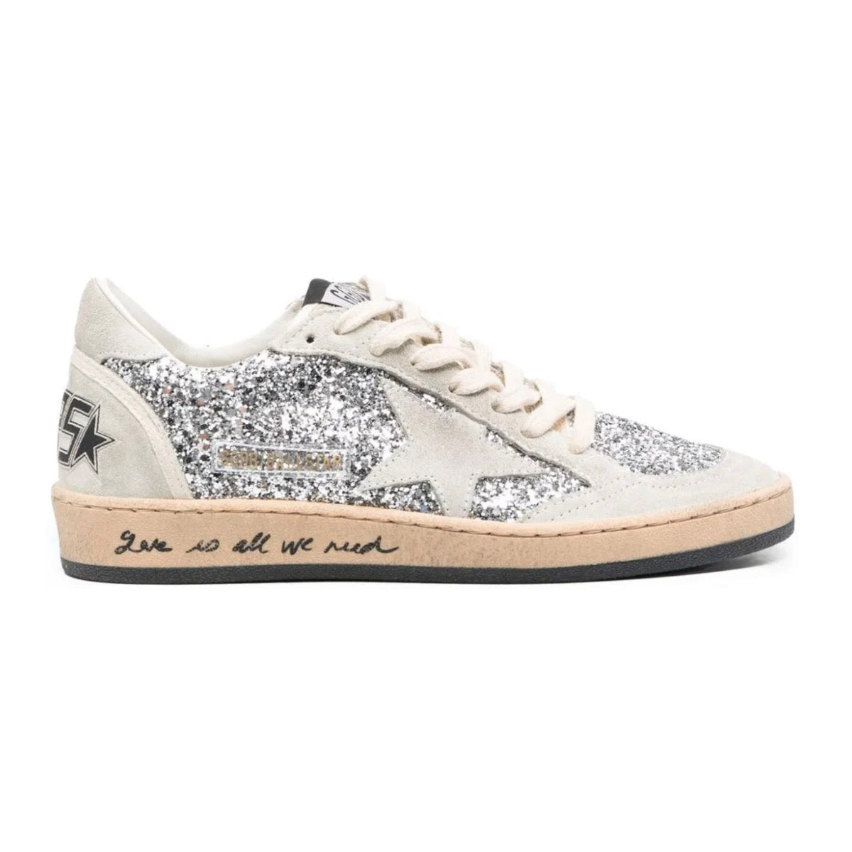 Golden Goose Ball Star trainers in silver glitter with ice-gray suede inserts