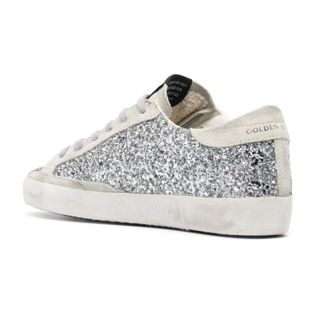 Golden Goose Super-Star trainers in silver glitter with ice-gray suede star