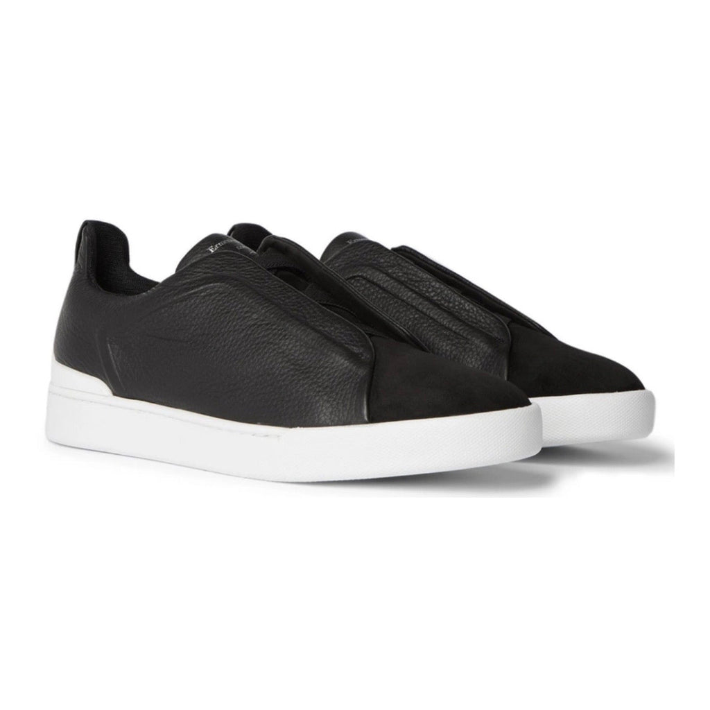 Zegna - Triple Stitch Full-Grain Leather and Suede Slip-On Sneakers - Black