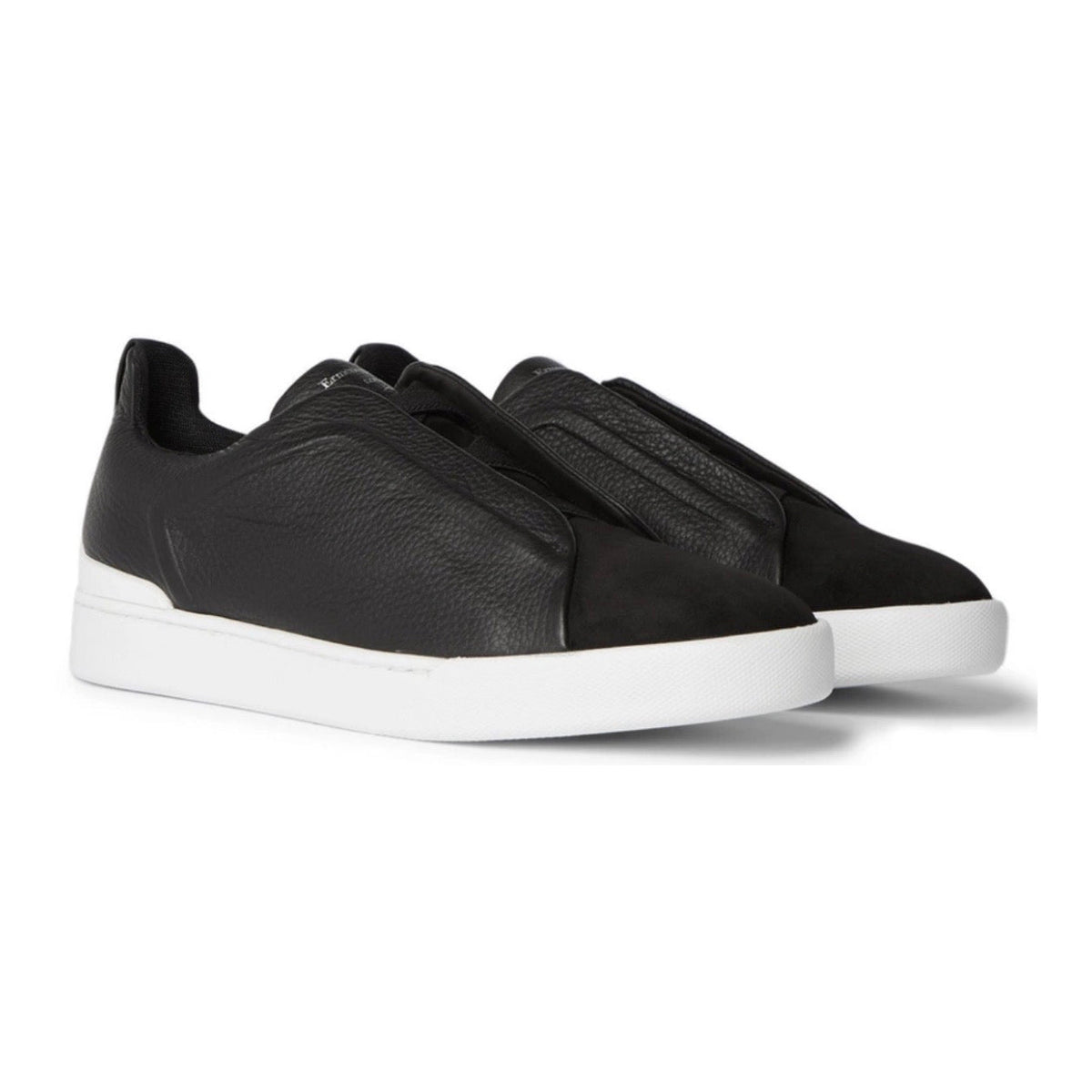 Zegna - Triple Stitch Full-Grain Leather and Suede Slip-On Sneakers - Black