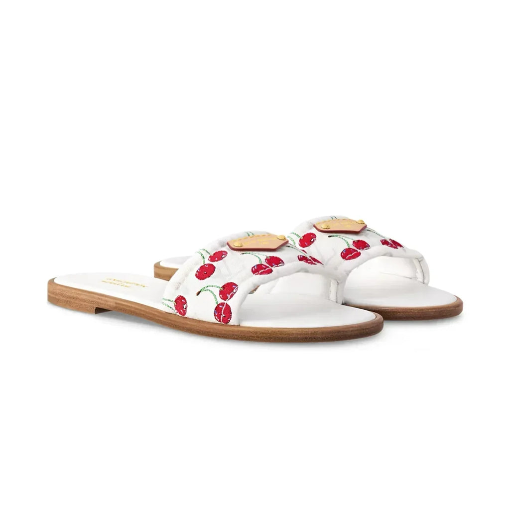 Louis Vuitton Cherry Lily Flat Mule x Takashi Murakami White