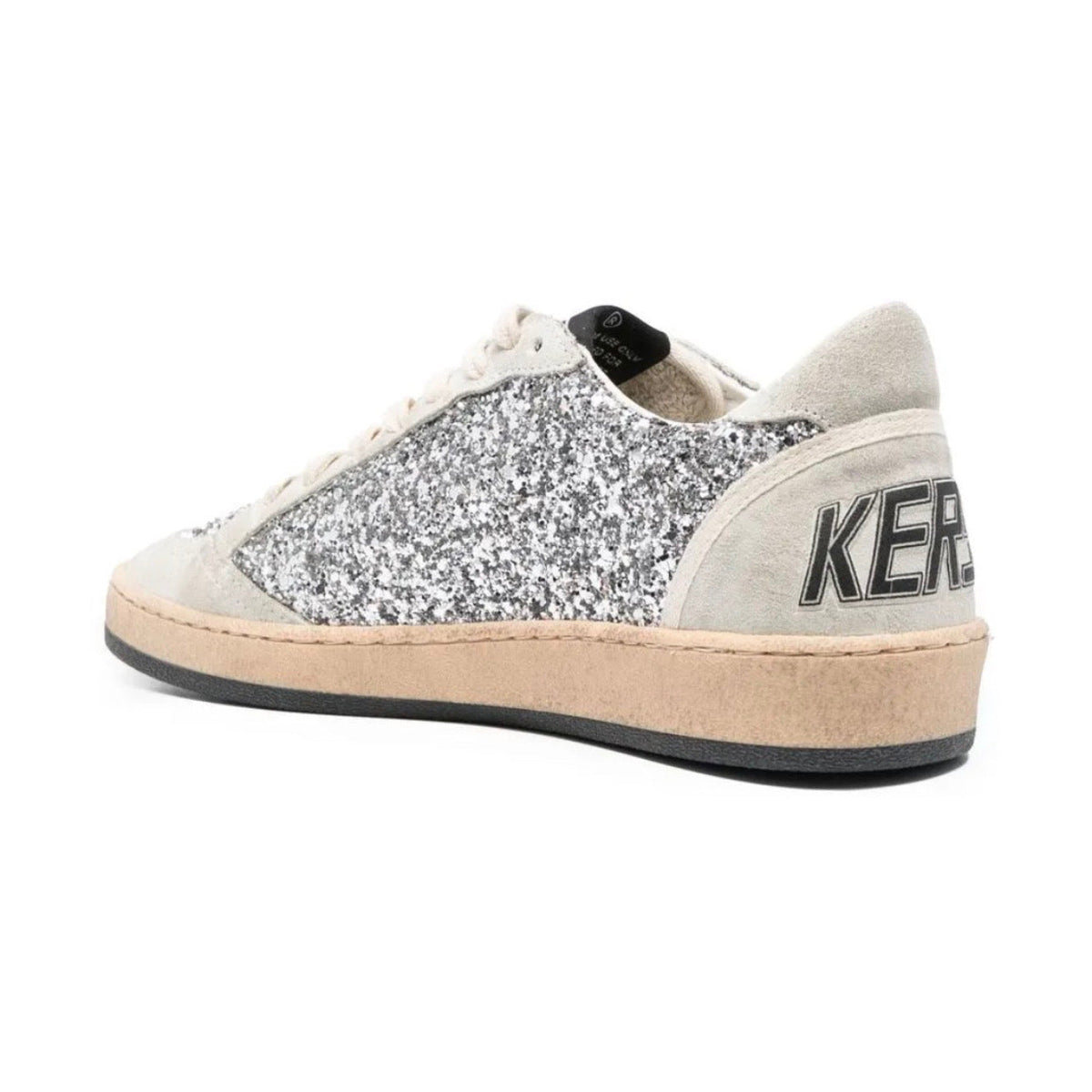 Golden Goose Ball Star trainers in silver glitter with ice-gray suede inserts