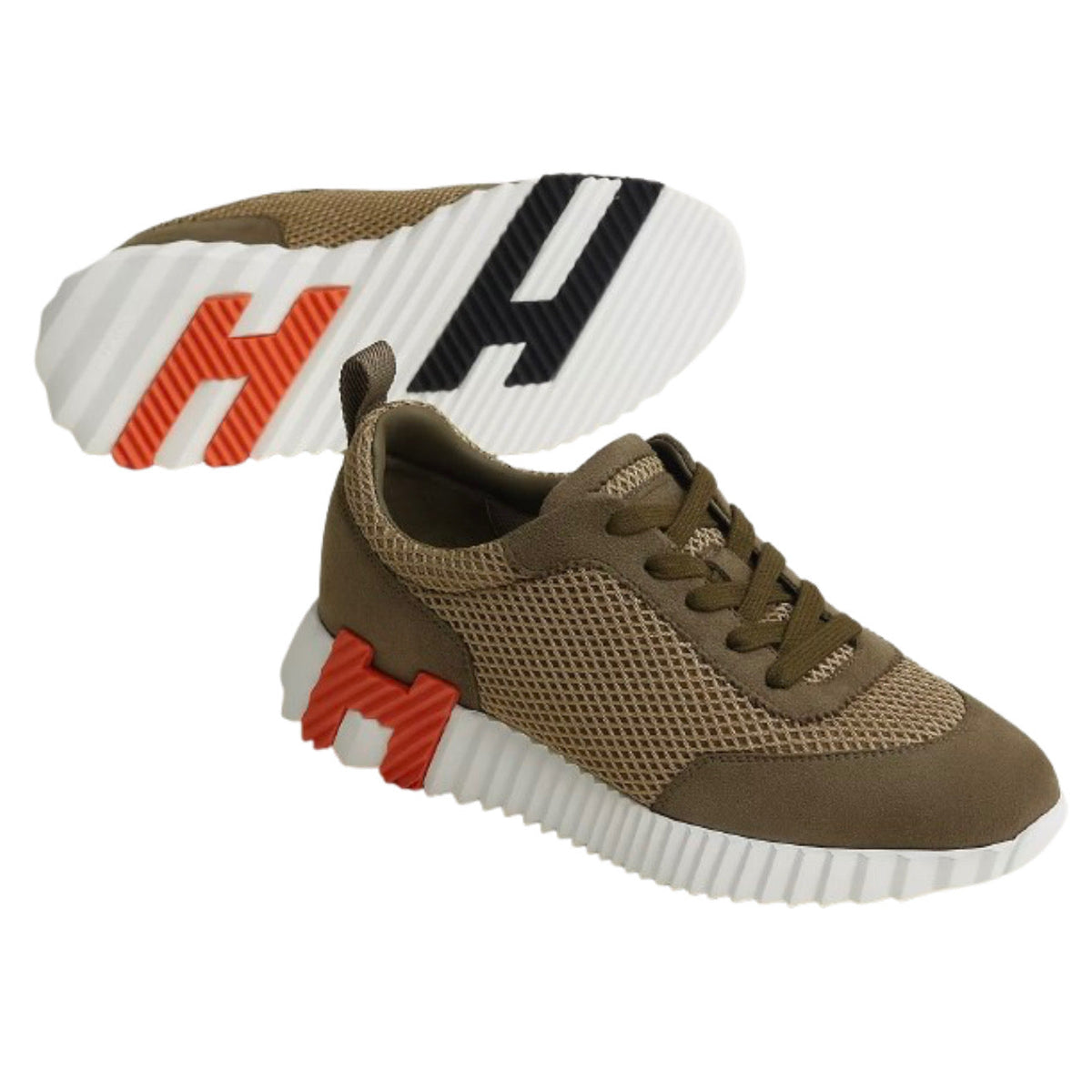 HERMES Blanc BOUNCING SNEAKER Vert Toundra