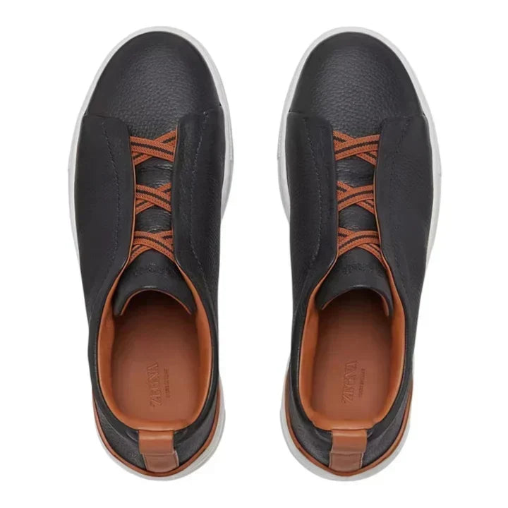 Zegna BLACK DEERSKIN TRIPLE STITCH™ SNEAKERS Black