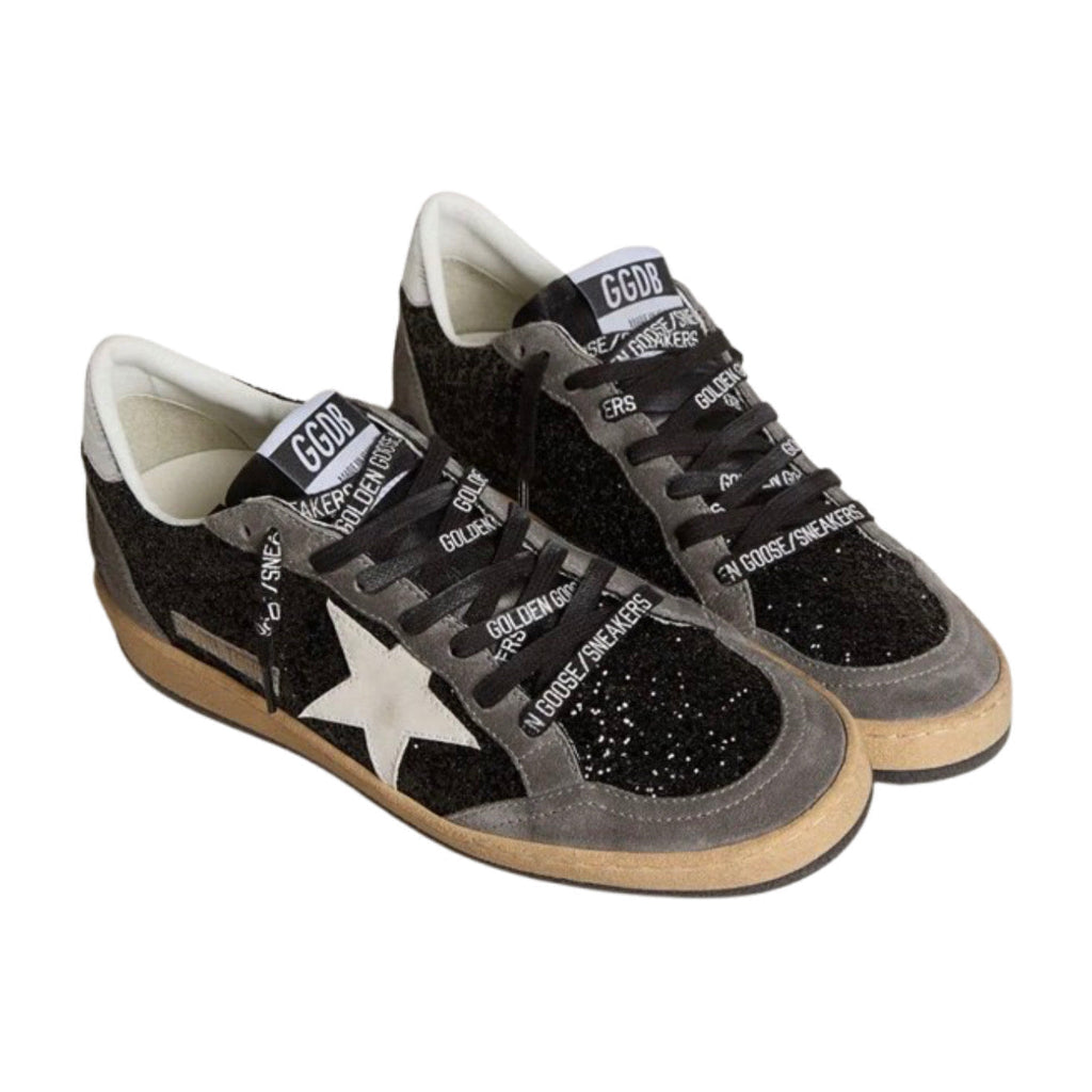 Golden Goose Women's Ball Star in glitter with leather star and metallic leather heel tab